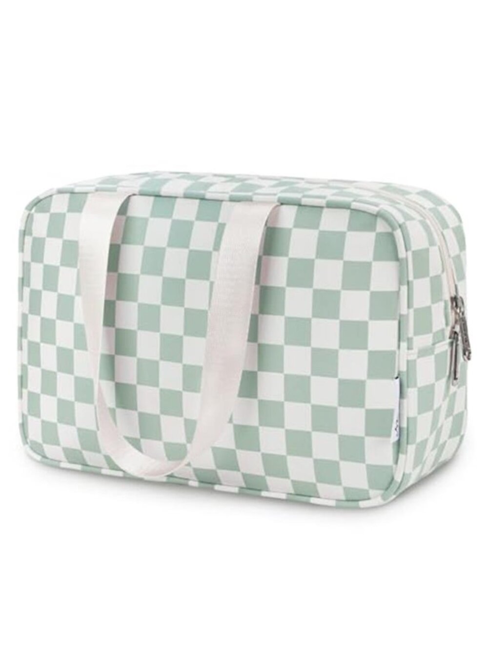 Large Toiletry Bag Women Travel Makeup Organizer Mint Green Checkered Bag